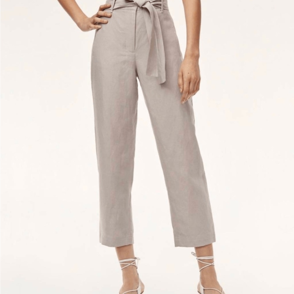 Aritzia Gray Cropped Ankle Pants with Paper-Bag Waist